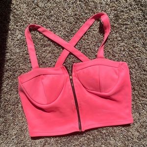 Wet Seal Hot Pink Criss Cross Halter Crop Top